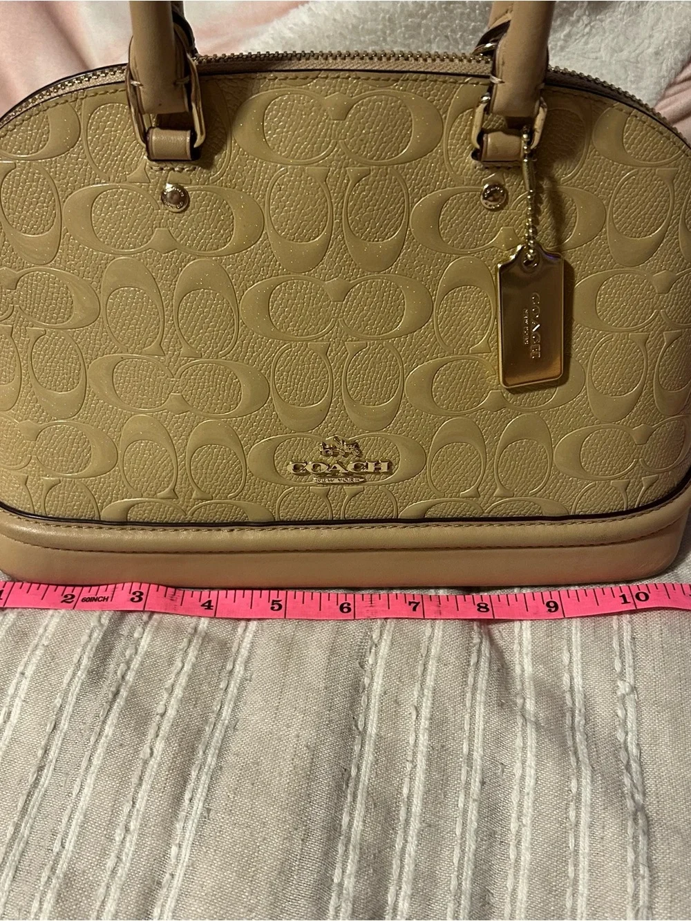 Coach mini sierra debossed patent signature satchel dome purse bag